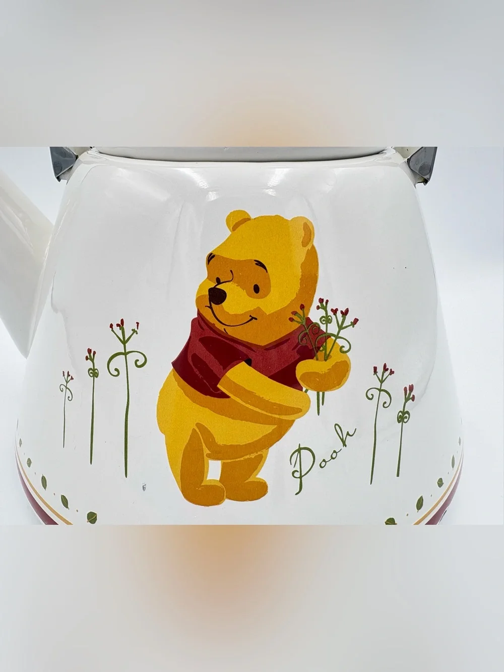 Vintage Simply Pooh “Winnie the Pooh” Ceramic Teapot Kettle - White, Red & Olive